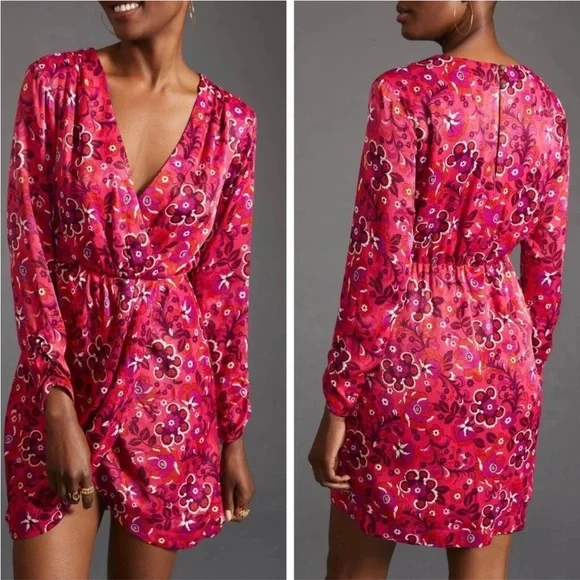 NWT Maeve x Anthropology Pink Floral Wrap Dress - Picture 4 of 12